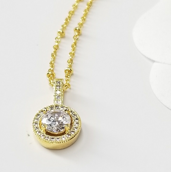 NEW Dainty Halo Diamond Micro Pave CZ Necklace - Picture 9 of 11